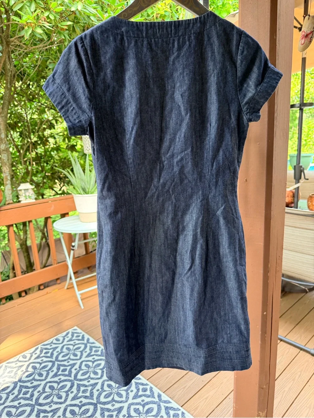 Boden Navy Short-Sleeve Denim-Texture Shift Dress